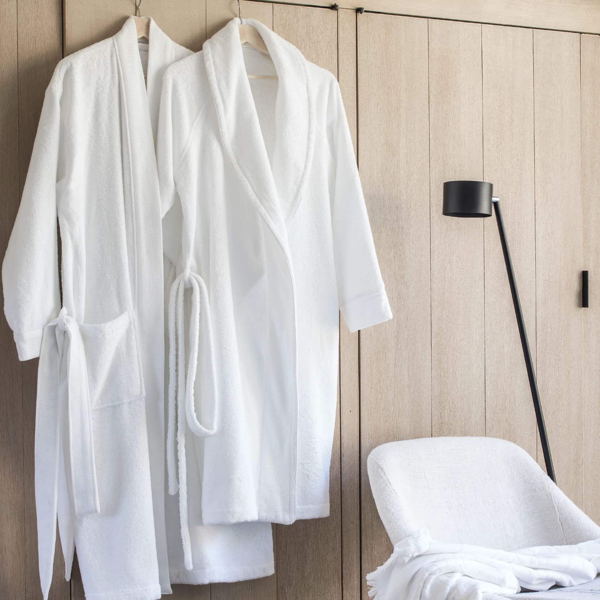 Alexandre Turpault luxury bathrobes in white.